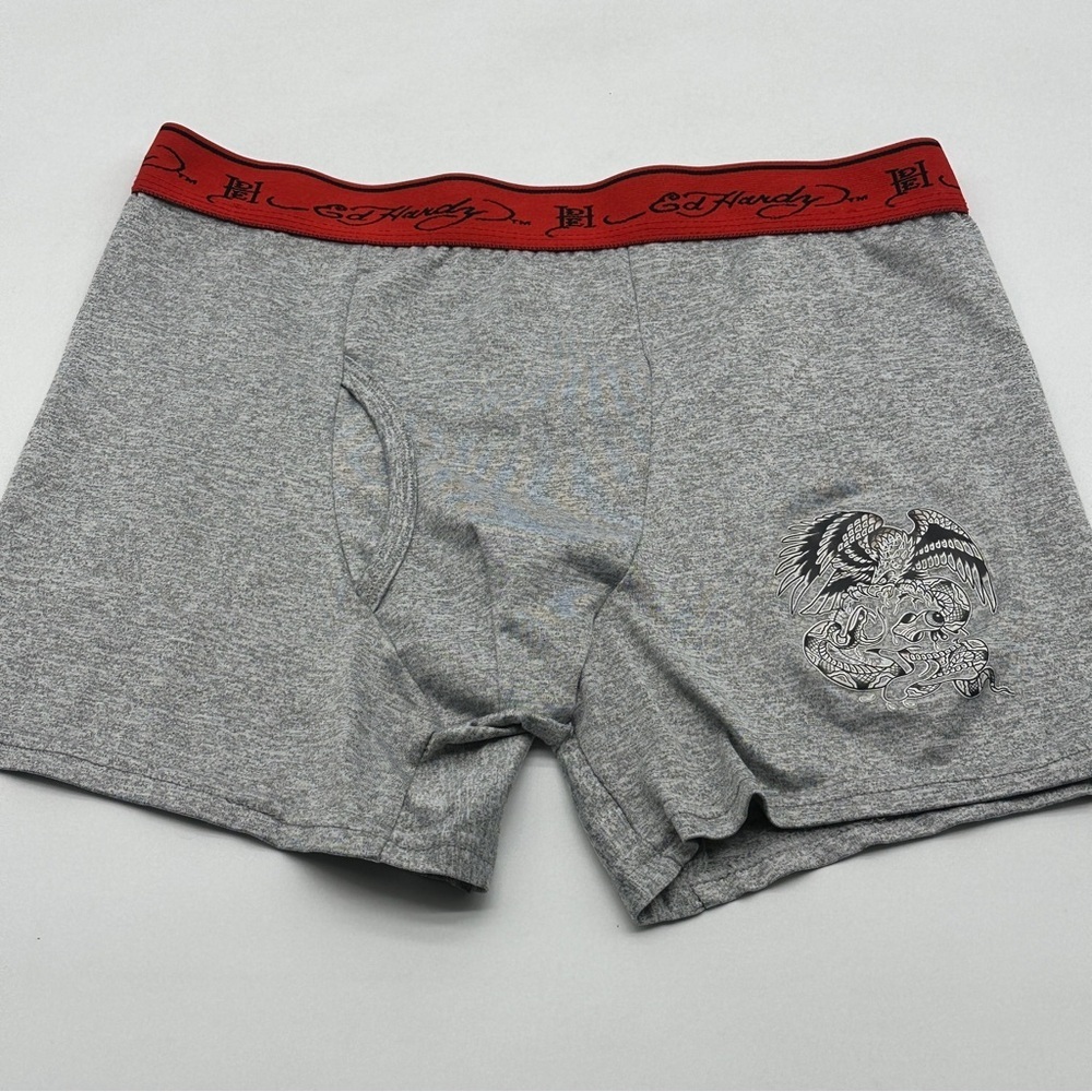 Ed Hardy Logo Red‎ Band Eagle Skull Snake Heather Grey Soft Boxers Men's
